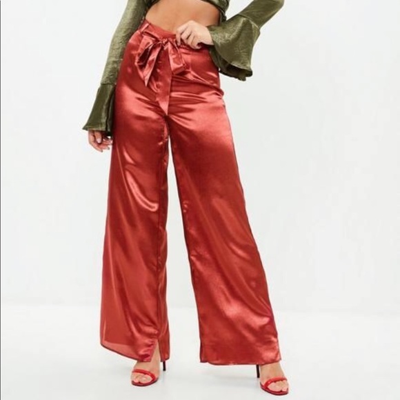 Red satin wide leg pants - Picture 1 of 4
